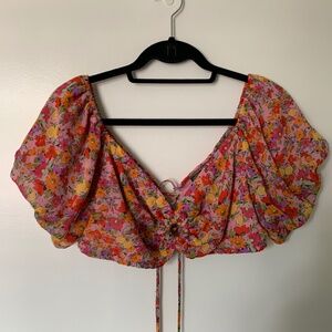 Wild Fable Womens 2-Piece Set Pink Floral Crop Top and Mini Ruffle Skirt